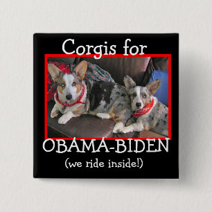 Badge Carré 5 Cm Corgis pour Obama-Biden