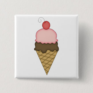 Badge Carré 5 Cm Cornet de crème glacée avec le bouton de la cerise