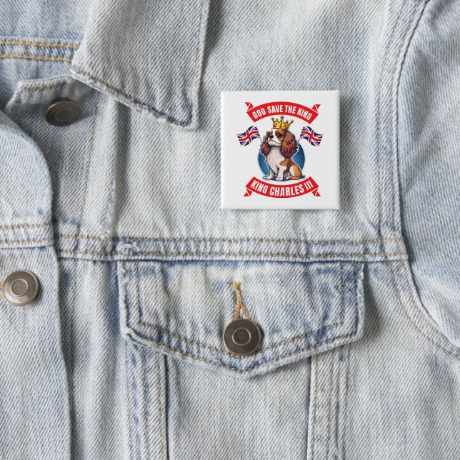Badge Carré 5 Cm Coronation Cavalier King Charles (En situation)
