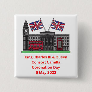 Badge Carré 5 Cm Coronation King Charles III et Queen Consort