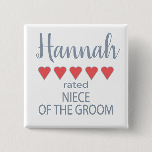Badge Carré 5 Cm Cortège de mariage 5 cœurs Nièce du marié