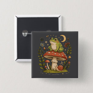 Badge Carré 5 Cm Cottagecore Grenouille Champignon Toadstool Forêt