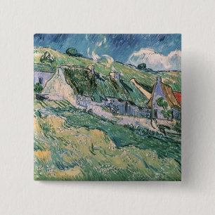 Badge Carré 5 Cm Cottages de Vincent van Gogh   à l'Auvers-sur-Oise