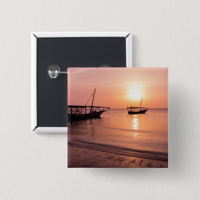 Badge Carré 5 Cm Coucher de soleil à Zanzibar (Devant & derrière)