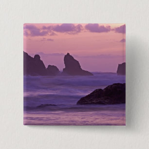 Badge Carré 5 Cm Coucher de soleil aux piles marines de la plage de