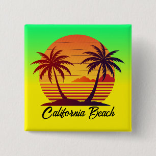 Badge Carré 5 Cm Coucher de soleil avec palmiers Vector-98803