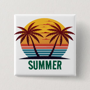 Badge Carré 5 Cm Coucher de soleil avec vecteur de palmiers