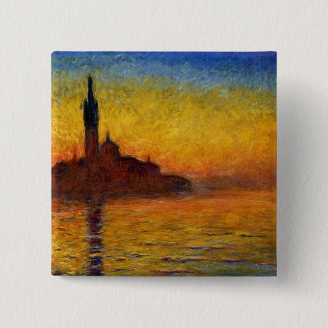Badge Carré 5 Cm Coucher de soleil de Monet Venise Impressionnisme  (Devant)