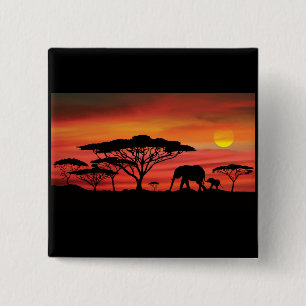 Badge Carré 5 Cm Coucher de soleil éléphant