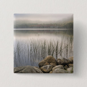 Badge Carré 5 Cm Coucher de soleil par le brouillard sur l'étang d