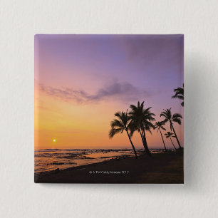 Badge Carré 5 Cm Coucher de soleil sur la baie de Kahaluu à Kona, H