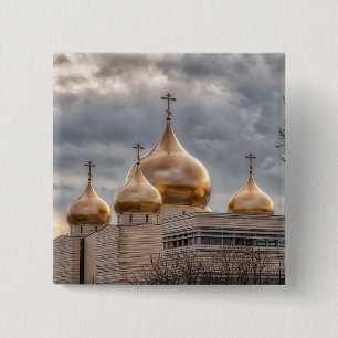 Badge Carré 5 Cm Coucher de soleil sur la cathédrale orthodoxe russ