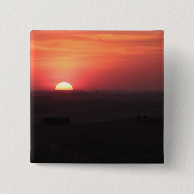 Badge Carré 5 Cm Coucher de soleil sur la Palouse (Devant)
