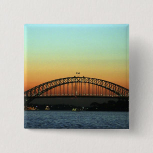 Badge Carré 5 Cm Coucher de soleil sur le pont de Sydney Harbour, A