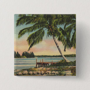 Badge Carré 5 Cm Coucher de soleil vintage de palmiers tropicaux