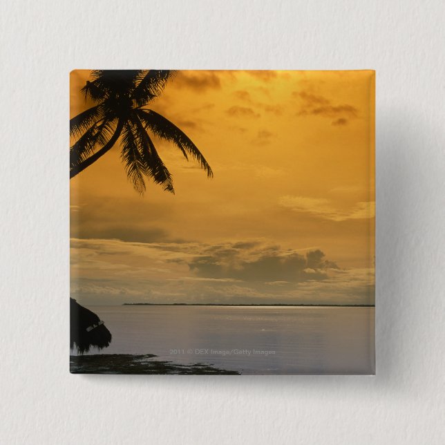 Badge Carré 5 Cm Coucher du soleil de plage (Devant)