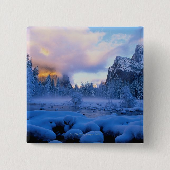 Badge Carré 5 Cm Coucher du soleil d'hiver en parc national de (Devant)