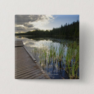 Badge Carré 5 Cm Coucher du soleil sur un petit lac