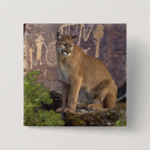 Badge Carré 5 Cm Cougar et pictographes