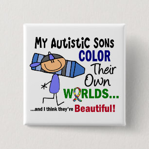 Badge Carré 5 Cm COULEUR d'autisme LEURS PROPRES fils des MONDES