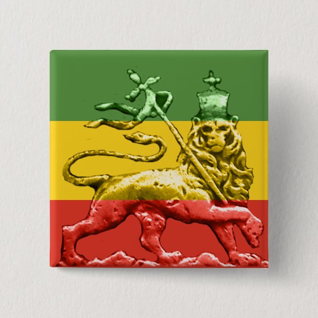 Badge Carré 5 Cm Couleurs de reggae de Judah Rasta de lion (Devant)