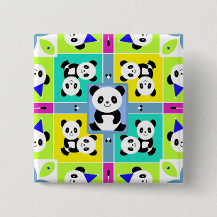Badge Carré 5 Cm Couleurs lumineuses d'ours panda adorables