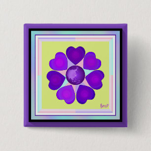 Badge Carré 5 Cm Couleurs pastel & coeurs violets battre