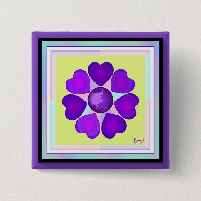 Badge Carré 5 Cm Couleurs pastel & coeurs violets battre (Devant)