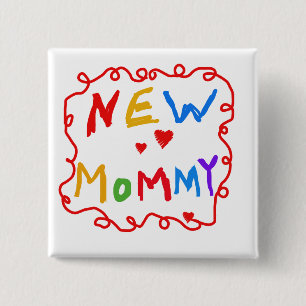 Badge Carré 5 Cm Couleurs primaires Texte Nouveaux T-shirts maman