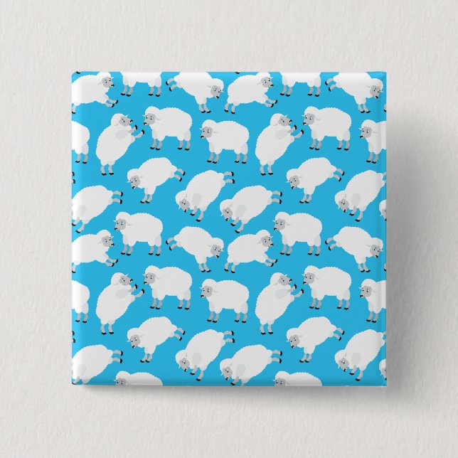 Badge Carré 5 Cm Counting Sheep Blue Nursery Pattern (Devant)