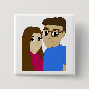 Badge Carré 5 Cm couple Chibi
