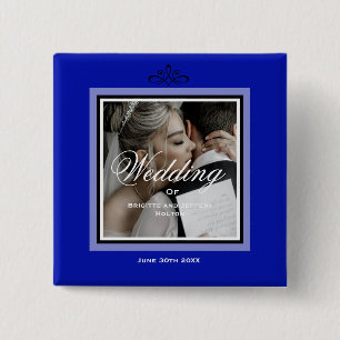 Badge Carré 5 Cm Couple mariage bleu Cobalt personnalisable