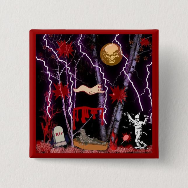 BADGE CARRÉ 5 CM COUR DE HALLOWEEN (Devant)