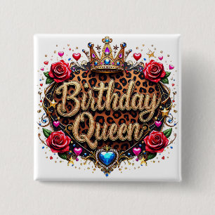 Badge Carré 5 Cm Couronne de Reine d'Anniversaire Glamour