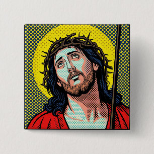 Badge Carré 5 Cm Couronne d'épines Religious Pop Art en demi-teinte