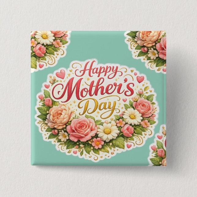 Badge Carré 5 Cm Couronne florale restez (Devant)