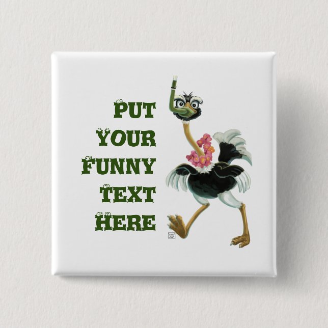 Badge Carré 5 Cm Course d'autruche dans le marais (Devant)