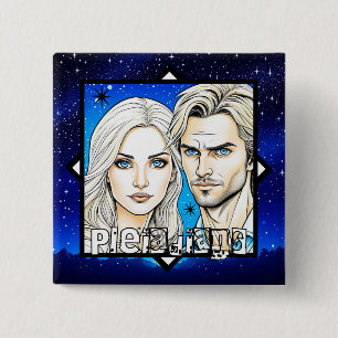 Badge Carré 5 Cm Course des Pléiadiens extra-terrestres avec des ét