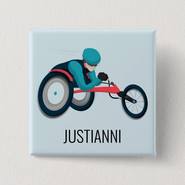 Badge Carré 5 Cm Course en fauteuil roulant (Devant)