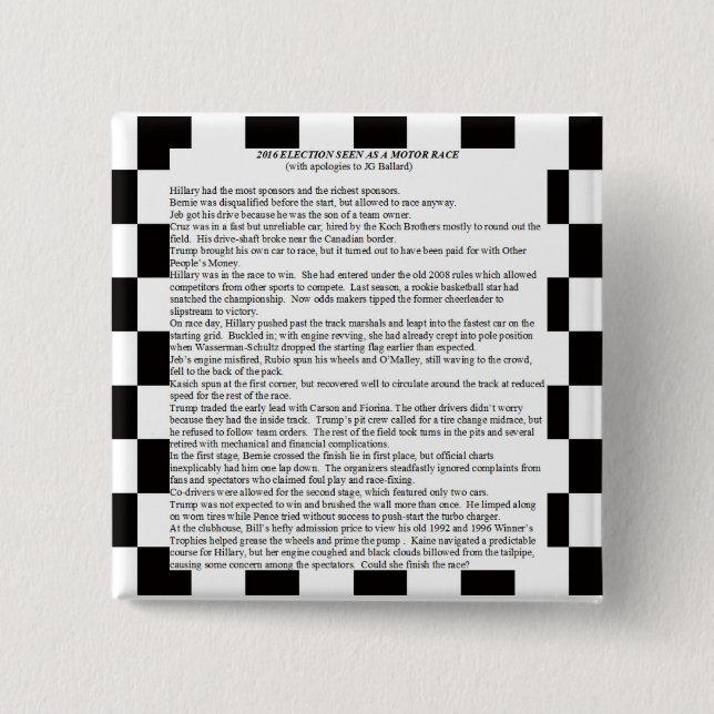 Badge Carré 5 Cm Course présidentielle 2016 (Devant)