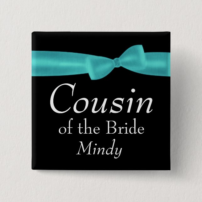 Badge Carré 5 Cm COUSIN du nom fait sur commande Y133 de mariage (Devant)