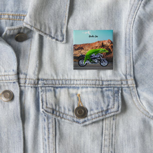 Badge Carré 5 Cm Coutume Gecko Rider sur Motorcycle Desert Highway