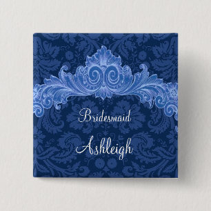 Badge Carré 5 Cm Coutume vintage bleue de mariage de demoiselle