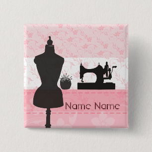 Badge Carré 5 Cm Couture florale rose pâle à la mode