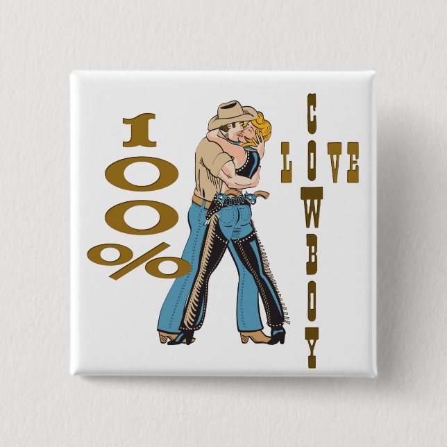 Badge Carré 5 Cm Cowboy Love (Devant)
