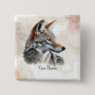 Badge Carré 5 Cm Coyote Pays Personnalisé Cottagecore Rustique Impr