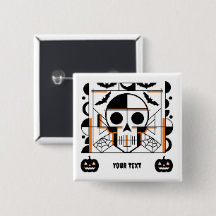 Badge Carré 5 Cm Crâne à l'Halloween, chauves-souris, toiles d'arai