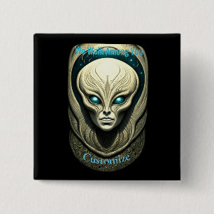 Badge Carré 5 Cm Crâne Alien Tête Thunder_Cove