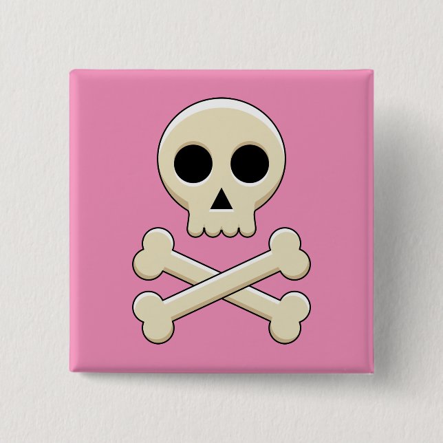 Badge Carré 5 Cm Crâne avec des os (Devant)