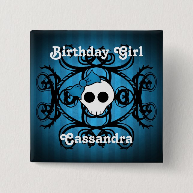 Badge Carré 5 Cm Crâne d'anniversaire (Devant)